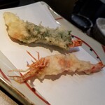 Tempura Tsukune Jima - 車海老と紫蘇海老  