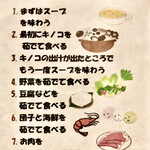  きのこ鍋＆きのこ料理専門店 何鮮菇 - 美味しく食べ方の説明書