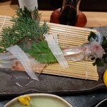 玄海肴処旬風 - 活イカ活け造りのなれの果て