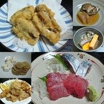 ずぼら - Sep-12　2回目　穴子天・蒸しあわび・お通し・いぶりがっこチーズ・レバかつ・いんどまぐろ刺し