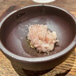 鳥茂 - ミノ湯引きの昆布〆 胡麻油で