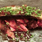 旨香 - 和牛炭火焼ランチコース 1000円 の和牛ハラミ炭火焼の焼ナス添え