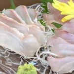 船頭の台所 - お刺身の三点盛り(マダイ、ヒラメ、釣キンメ)
