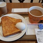 Holly'S Café - モーニングトースト ゆで卵セット 390円、ブレンドコーヒー増量(R ⇒ L)無料