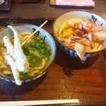 実演自家製麺 甚八 - かけうどん（小）・ししとう天・伊勢のたまりうどん（小）