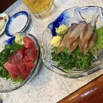 野楽炉大関 - 今が旬！
            生ホタルイカ
            
            と、マグロの漬け