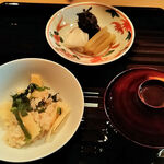 日本料理山崎 - 筍ご飯、味噌汁、香物