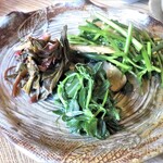 大和 - スイバの土佐煮　烏の豌豆お浸し　芹と牛蒡の胡麻和え