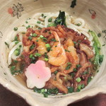 Sakurasandou - 甘海老と野菜のかきあげうどん　８８０円