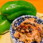 Crispy green pepper Oita boar grilled miso