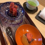 津の守坂 小柴 - あまおうのゼリーよせ、ぜんざい 甘さをかなり抑えていて、とても好みでした。