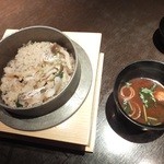 個室和食 紅炉庵 - 食事：もみじ鯛と秋茸の釜飯＆留椀：赤出汁（'13.09月より）
