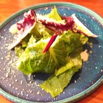 神田CUORE - サラダはロメインレタスにパルミジャーノをあしらった美しいサラダ。魚介ソースを浸けて美味しくいただきました。