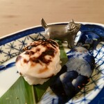Shutoutsukiji - 鱈白子焼き 飯蒸しと白菜の古漬け