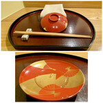 Ta Getsu - お箸は塗箸です。　最初にお出汁を盃で一口いただきます。 胃に優しくお出汁を入れて準備を整えます。