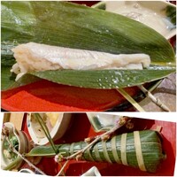 日本料理 太月 - 春子鯛のちまき寿司
                      酢でしっかりと締めた春子鯛の味わいが、最初はちょっと味がかたい感じでしたが、次第に酢飯の甘みと打ち解け、甘みと旨味がじんわりと感じられ、ちょっと良い塩梅で美味しいです。