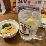 Tachinomi Yakiton Daikoku - ハチノスポン酢390円税別、おかわり甲子園レモンサワーの濃いめ390円プラス100円税別