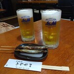 Sumibiyaki To No Yama - 生ビールとお通し（ししゃも）