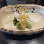 O To Uba Shi Sumiya - 先付け　　・︎菜の花、筍、山うど、こごみ、酢味噌かけ