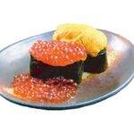 Spilled salmon roe. Sea urchin