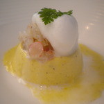 エルルカン・ビス - やきとうもろこしの冷たいフラン　赤海老添え