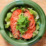 Japanese-style salad with crunchy potatoes and mizuna