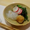 はちどり - 料理写真:のれそれ（穴子の稚魚）菜花と春菊を梅醤油で