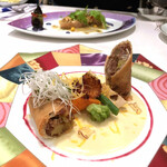 148190710 - ブルターニュ産キャナールコンフィと
                        茨木県産丸干し芋を詰めたクルスティアン
                        ミモレットチーズのアクセント