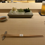 Fudoumae Sushi Iwasawa - ガリと海ブドウとワカメ
