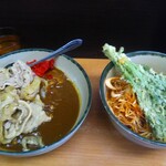 どん八 - どん八セット(そば、ご飯少な目、春菊天、辛ネギトッピング)