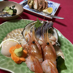 いわない温泉高島旅館 - お刺身3点盛（海老、帆立、北寄貝）