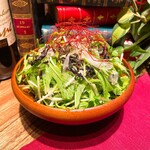 Salted kelp salad with bean sprouts and mizuna