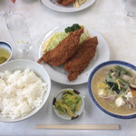 旭東洋 - アジフライ定食(750円)→豚汁に替えて(1,000円)