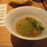 蕎麦 案山子 - 1周年特別メニュー（翡翠茄子、梅酒ジュレ掛け）