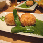 蕎麦 案山子 - 1周年特別メニュー（海老真丈揚げ）