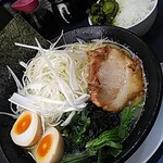 横浜家系源家らーめん - 塩ネギラーメン＋味玉、ライス