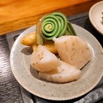 炭火割烹 白坂 - ⚫タイラ貝　こごみ　ホワイトアスパラガス酢味噌