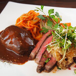洋食コノヨシ - 特製ハンバーグと本日のビーフステーキ（柚子おろし）の盛り合わせ