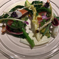 フランス料理 ル・クール - 桜鱒のミキュイ 菜の花のタブレと新玉葱のソース