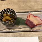 馳走屋 巣庵 - 5000円コース 鯨ベーコンとカズノコの松前漬け