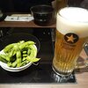 もつ鍋田しゅう - 突き出しの枝豆とビール(中）