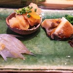 築地寿司清 - 白魚、いかげそ、あわび、菜の花のからし和え