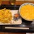 丸亀製麺 - 玉子あんかけ並、かき揚げ、明太子おにぎりセット(600円)です。