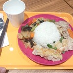 Soi Roppongi - サイズ感：①鶏しょうが炒め（ピリ辛） ②野菜とブタ肉炒め ③ガイヌーン（蒸し鶏）３種盛り1120円(税込)