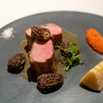 レストラン オオツ - 2021.3 ロゼール産仔羊セル（鞍下肉）ロースト 合馬筍 ピペラード 欧州産モリーユ茸