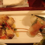 アジアンダイニング 金魚蘭 - 鶏肉のマリネ、サーモンの生春巻き