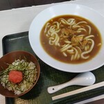 神製麺所 - カレーうどん550円とミニどんぶり(明太子)100円