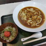 Jinsei Mensho - カレーうどん550円とミニどんぶり(明太子)100円