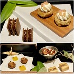 レフェルヴェソンス - 小菓子は木で作られたお重箱で用意されます。