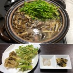 梵天食堂 - 残ったセリで2夜連続セリ鍋（この日は鴨肉と〆蕎麦で）＆天ぷらに。